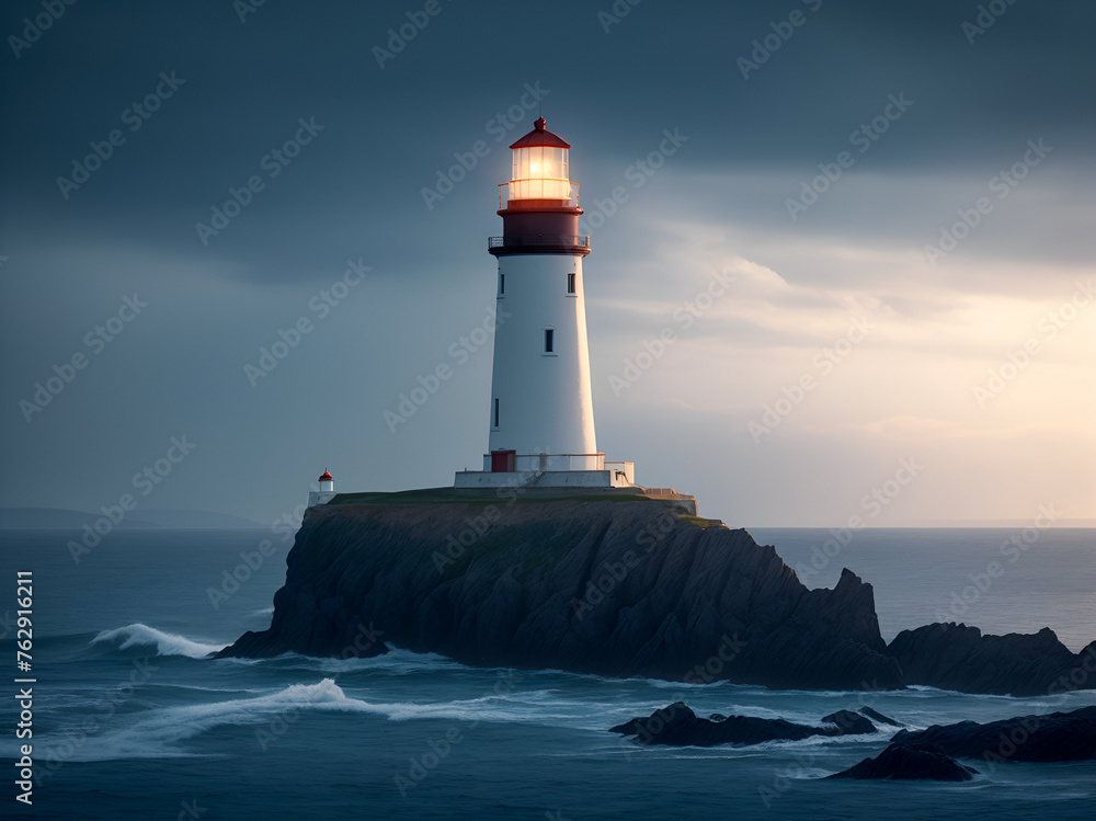 lighthouse at dusk