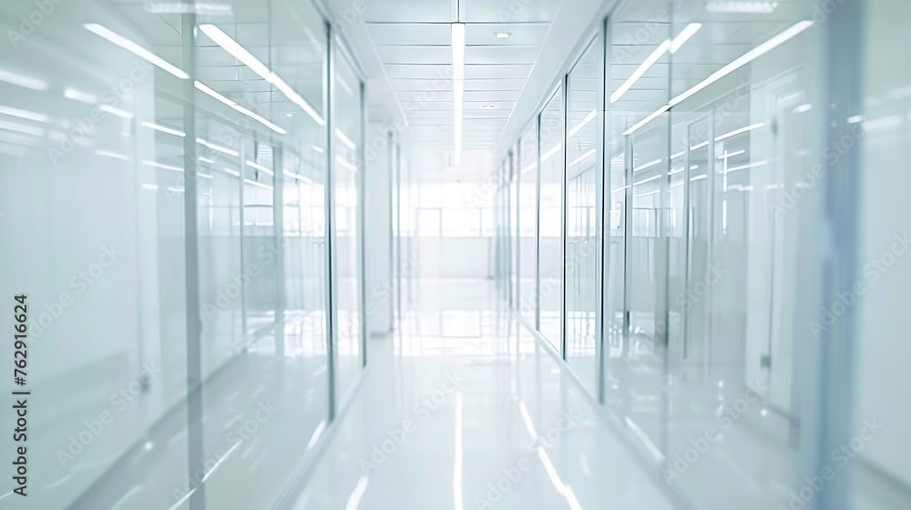 Empty corridor hallway of modern white office building room with glass entrance door business blur background corridor in a bright room empty space : Generative AI Empty corridor hallway of modern white office building room with glass entrance door business blur background corridor in a bright room empty space : Generative AI