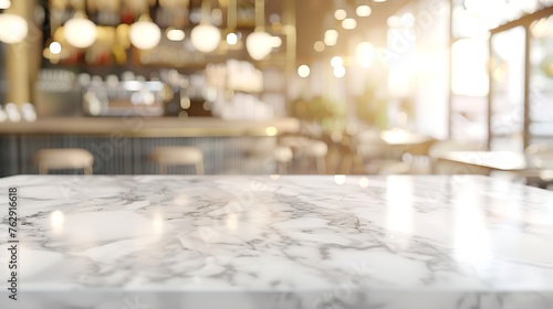 marble table top with blurred abstract cafe restaurant interior background   Generative AI