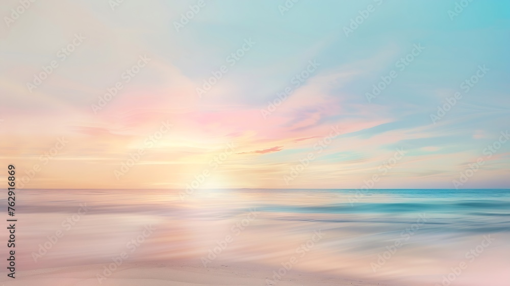 Blur pastels gradient sunset background on soft nature sunrise peaceful morning beach outdoor heavenly mind view at a resort deck touching sunshine sky summer clouds : Generative AI