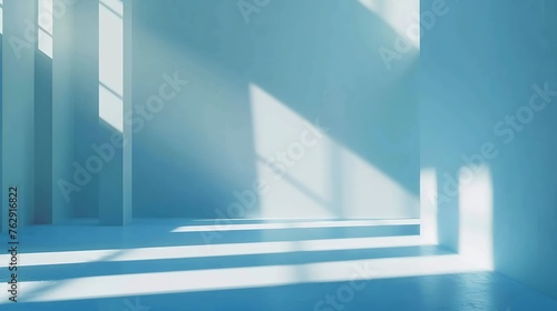 Minimalistic simple abstract light blue background for product presentation Shadow and light from windows on wall   Generative AI