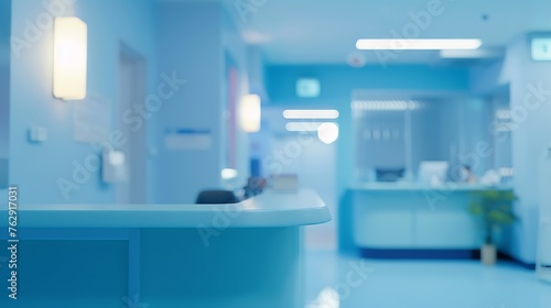 Soft and blurred image The decoration of the work desk of nurse staff within the new building hospital   Generative AI