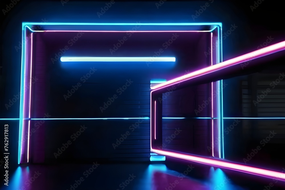 Glowing neon frame animation with blue and purple color on black ...