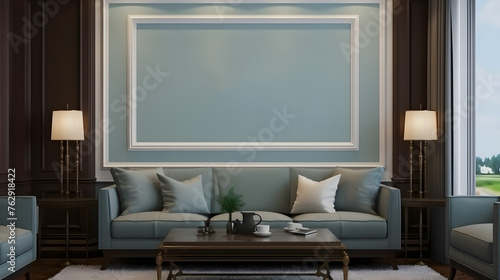 Frame mockup in modern classic living room interior background