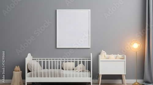 Mock up frame in unisex children room interior background