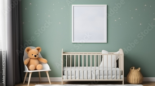 Mock up frame in unisex children room interior background