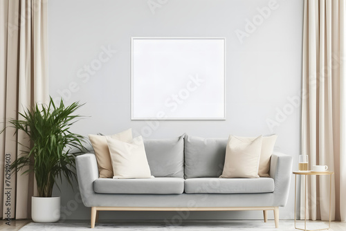 Mockup frame in Scandinavian living room interior background  3d render