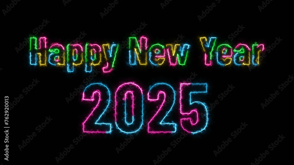 Neon text Happy New Year 2025 background illustration . Neon text Happy New Year 2025 background illustration .