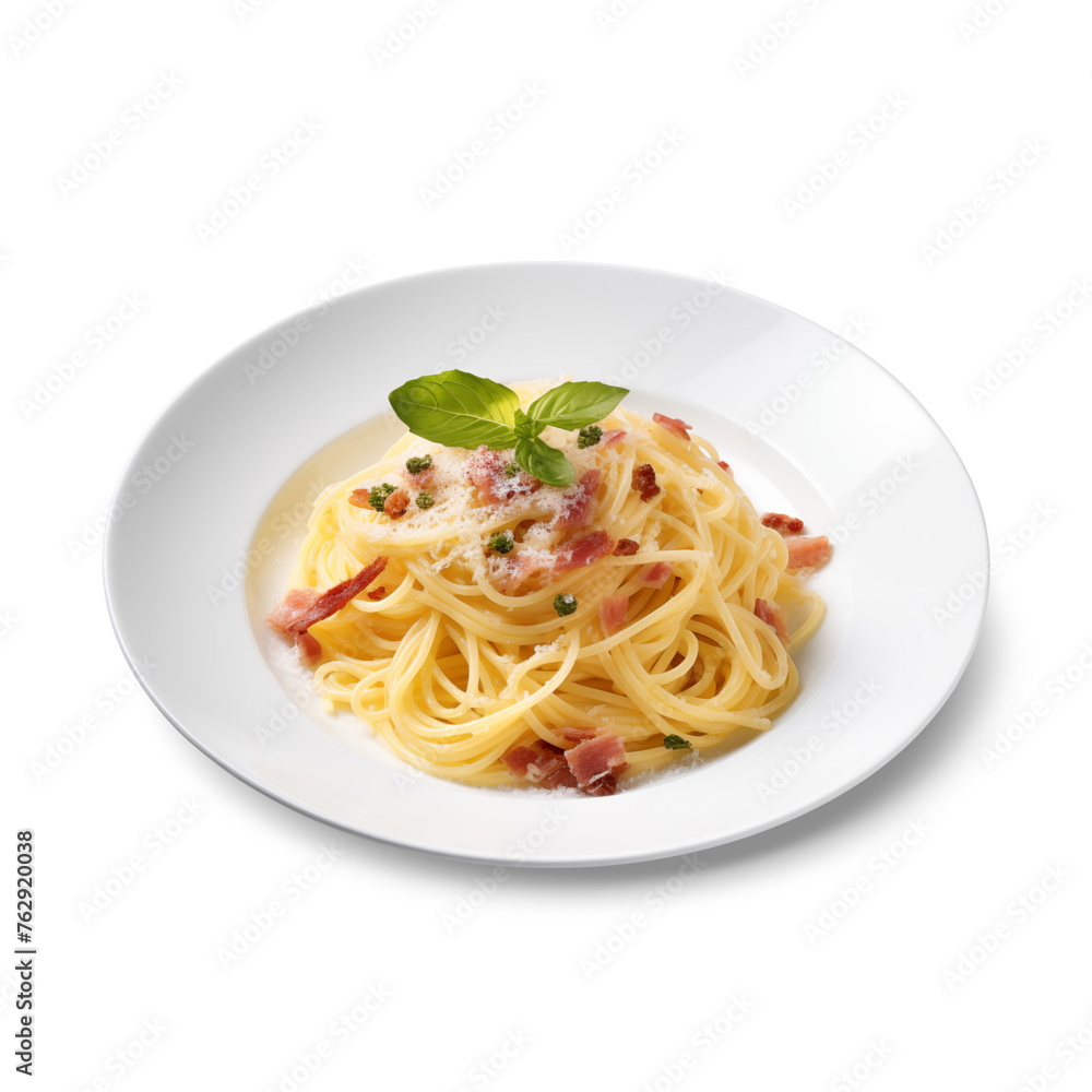 spaghetti carbonara isolated on white