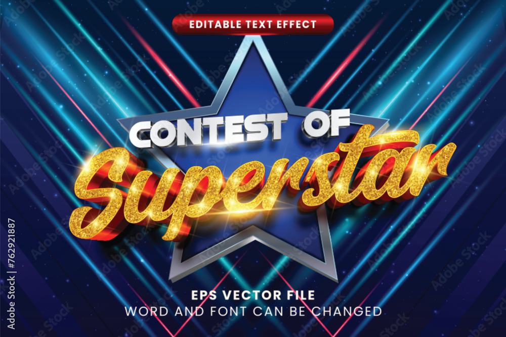 Superstar contest show 3d editable vector text effect - obrazy, fototapety, plakaty 