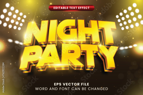 Night party luxury golden 3d editable vector text effect
