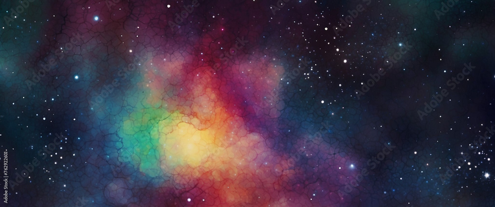 Space watercolor background with beautiful stars. Colorful space background