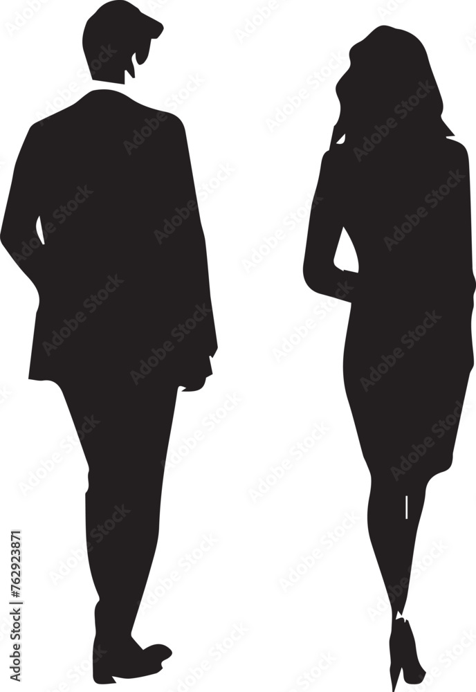 Set of People Standing Black Silhouettes on white background Set of People Standing Black Silhouettes on white background