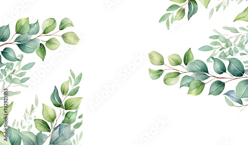 Watercolor floral frame eucalyptus illustration.PNG Corner border. 