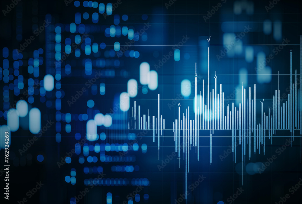 Stock Market Chart on Dark Blue Background: Candlestick Graph with Real-Time Data Display. Stock Market Chart on Dark Blue Background: Candlestick Graph with Real-Time Data Display.