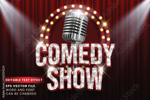 Comedy show glittery sparkle 3d editable vector text effect