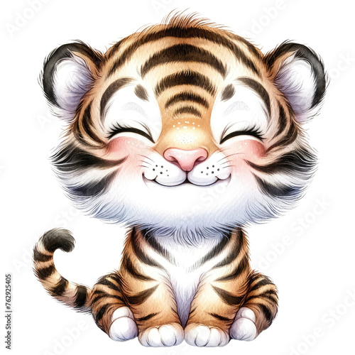 Cute tiger Watercolor Transparent Background Suitable for Nursery
