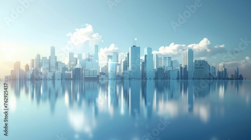3D minimalist urban skyline  business focus