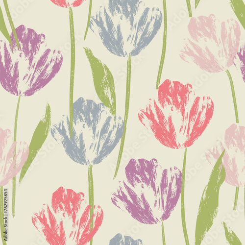 Abstract colorful tulip flower sketch seamless pattern vector illustration