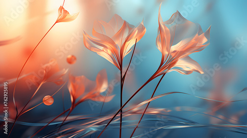 Abstract autumn nature background wallpaper , with leaves on a branch, glowing sun and warm seasonal colors