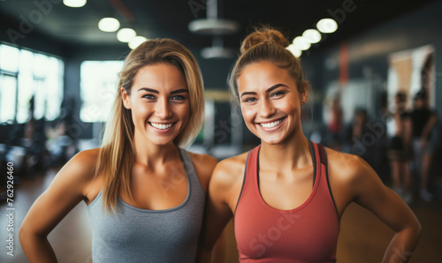 Portrait of smiling beautiful women exercising in fitness studio © piai