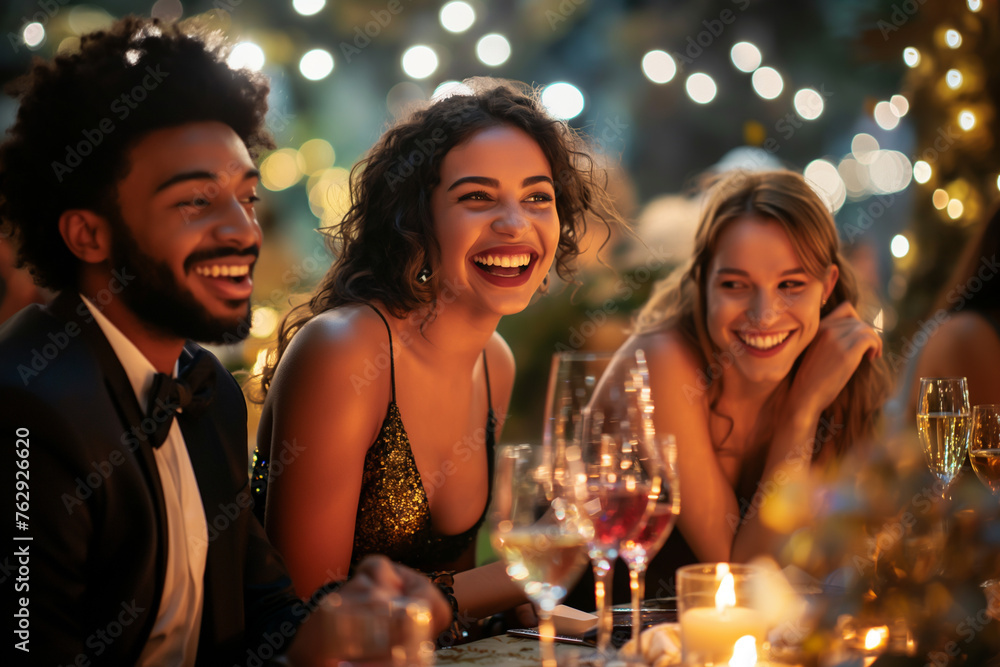 A luxurious party Celebrate with champagne surrounded by high society, fun and romantic dinners. Show off your smile with a glass of champagne in hand. It's the symbol of a perfect night.