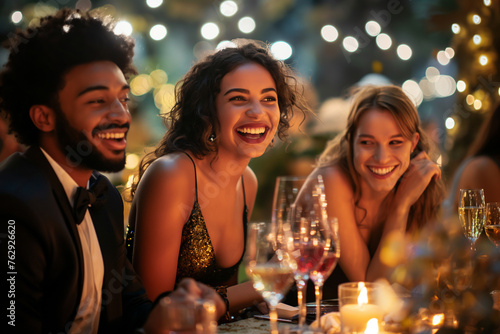 A luxurious party Celebrate with champagne surrounded by high society, fun and romantic dinners. Show off your smile with a glass of champagne in hand. It's the symbol of a perfect night.