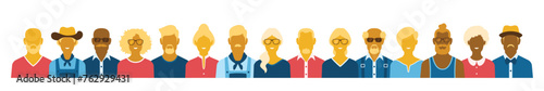 Diverse group of seniors from past eras, such as the silent generation and baby boomers. Perfect for horizontal web banner or header
