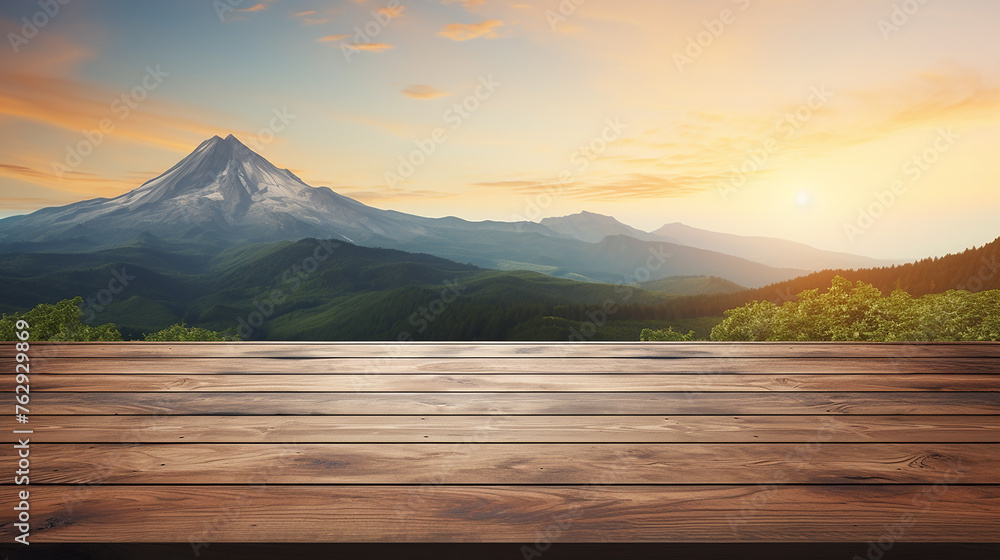 world environment day concept with wooden table and mountain view