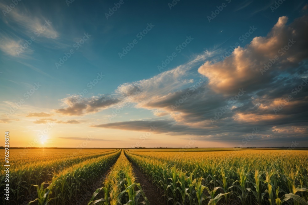 corn field with sunset background