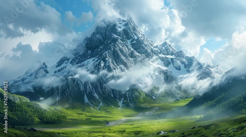 Clouds gather over a serene mountain landscape, painting a perfect scene for adventure