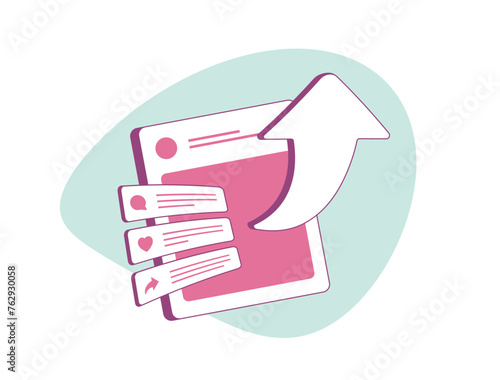 Organic Growth on Social Media. Increase views, subscriptions and likes organically without advertising. Organic social media marketing flat design isolated on white background vector illustration
