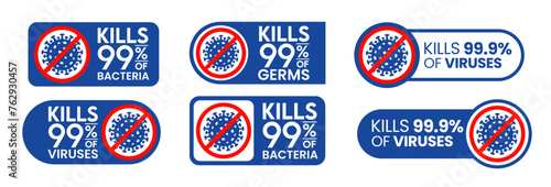 Kills 99.9% bacteria, germs and viruses . Antibacterial and antiviral defence, protection infection. Vector Illustration
