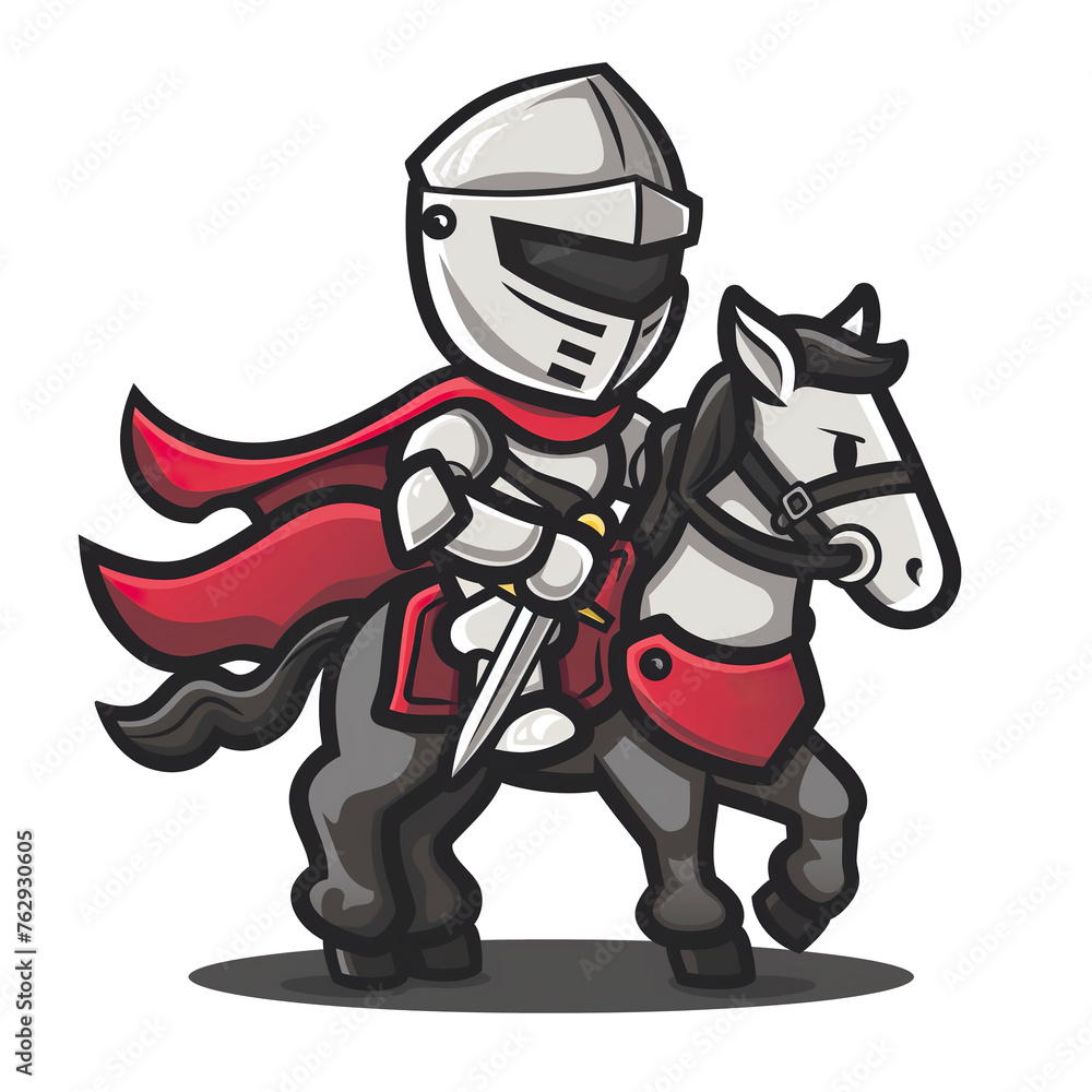 A Picture Stylized As A Sticker With A Medieval Knight On A Horse. Illustration On The Theme Of History And Icons, Drawing And Fantasy. Generative AI	
