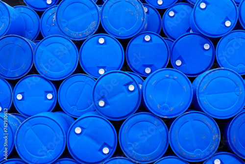 The stack of blue plastic oil drums formed a beautiful pattern