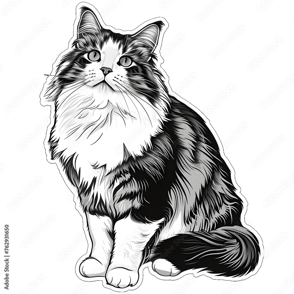 Fototapeta premium Norwegian forest cat cute sticker | High Quality | Transparent PNG 