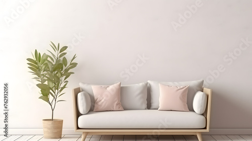 Mockup frame in interior background, room in light pastel colors, Scandi-Boho style, 3d render