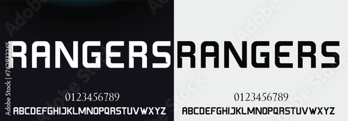 Rounded stencil san serif, alphabet, uppercase letters, typography. Vector illustration.