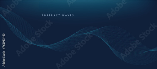 Blue background with flowing wave lines. Futuristic technology concept. Vector illustration © VectorStockStuff