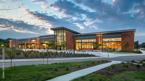 A suburban community center bustling with activity photo