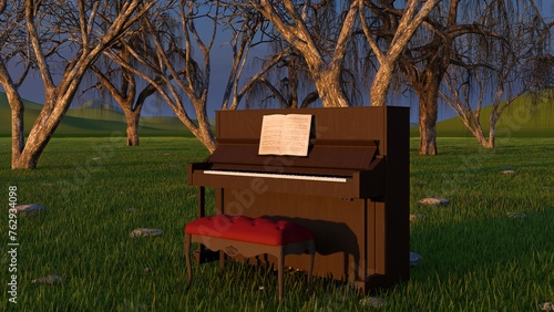 piano with nature background