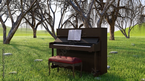 piano with nature background