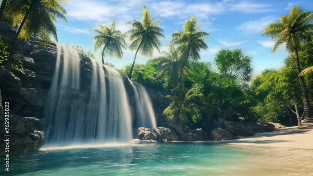 waterfall in tropical resort. seamless looping 4k animation video background waterfall in tropical resort. seamless looping 4k animation video background