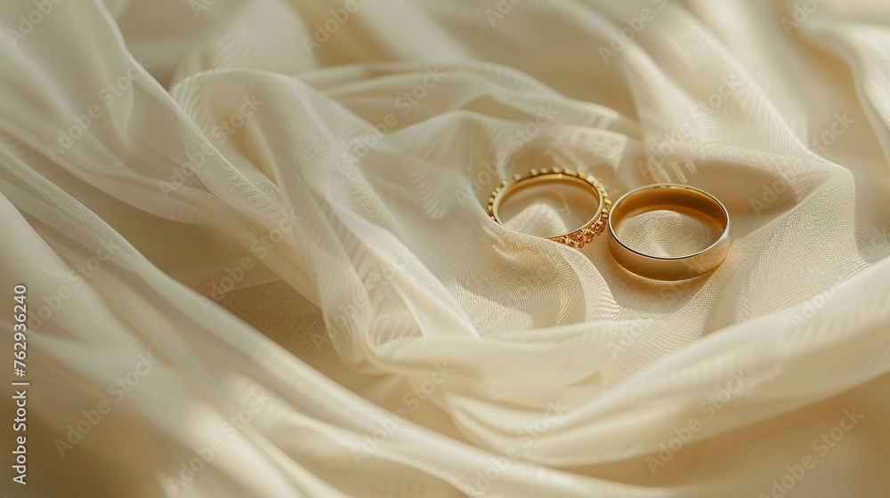 Wedding rings on white satin fabric, Wedding day gift concept. Wedding rings on white satin fabric, Wedding day gift concept.