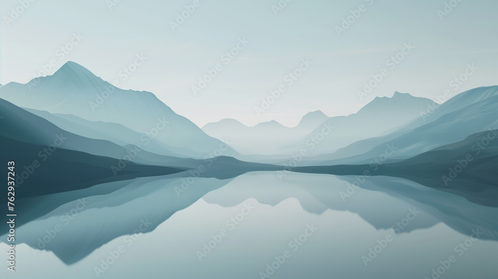Fototapeta premium Minimalist landscape, mountains and calm waters.