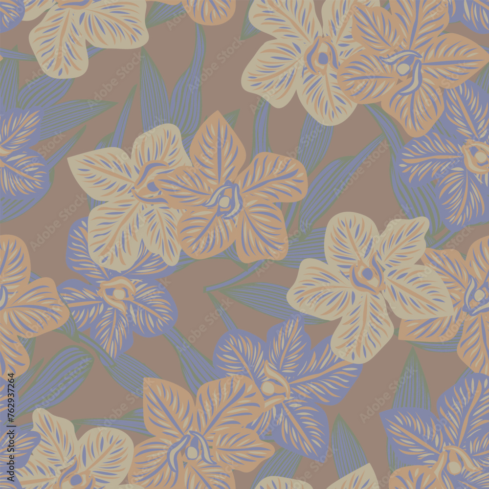 Obraz premium Neutral Colour Botanical Floral Seamless Pattern Design