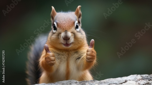 Portrait of friendly chipmunk making thumbs up. © vlntn