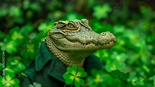 crocodile on green background for St. Patrick's Day Festivities.