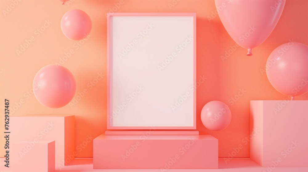 frame Mockup, balloon prop interior, 3d render frame Mockup, balloon prop interior, 3d render