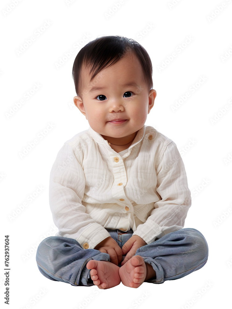 an Asian baby sitting on a white background PNG an Asian baby sitting on a white background PNG